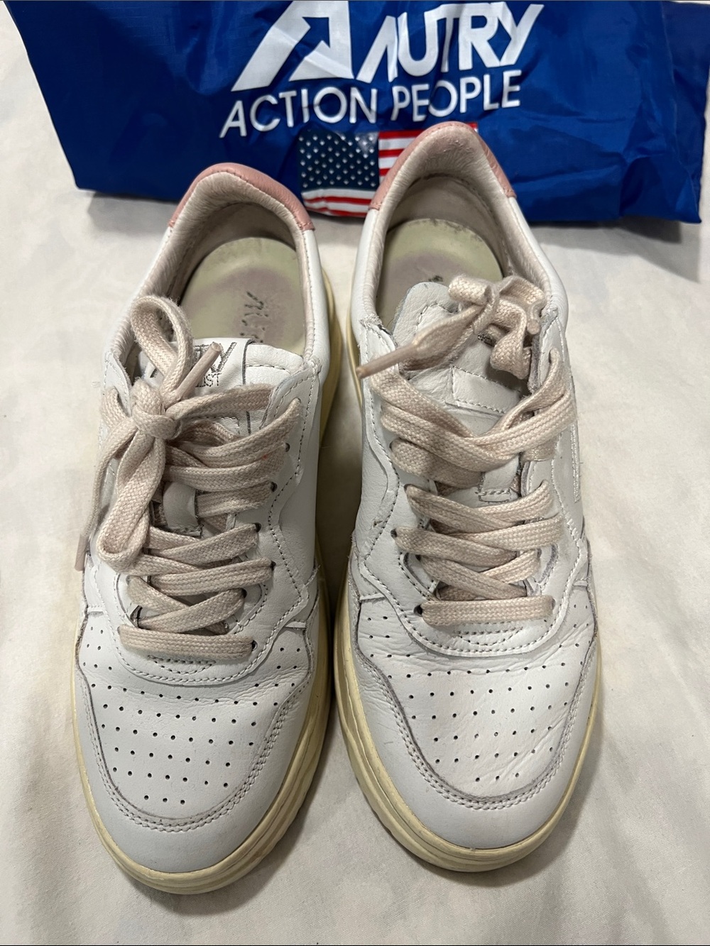 Autry Women's White Leather Sneakers with Pink Accents